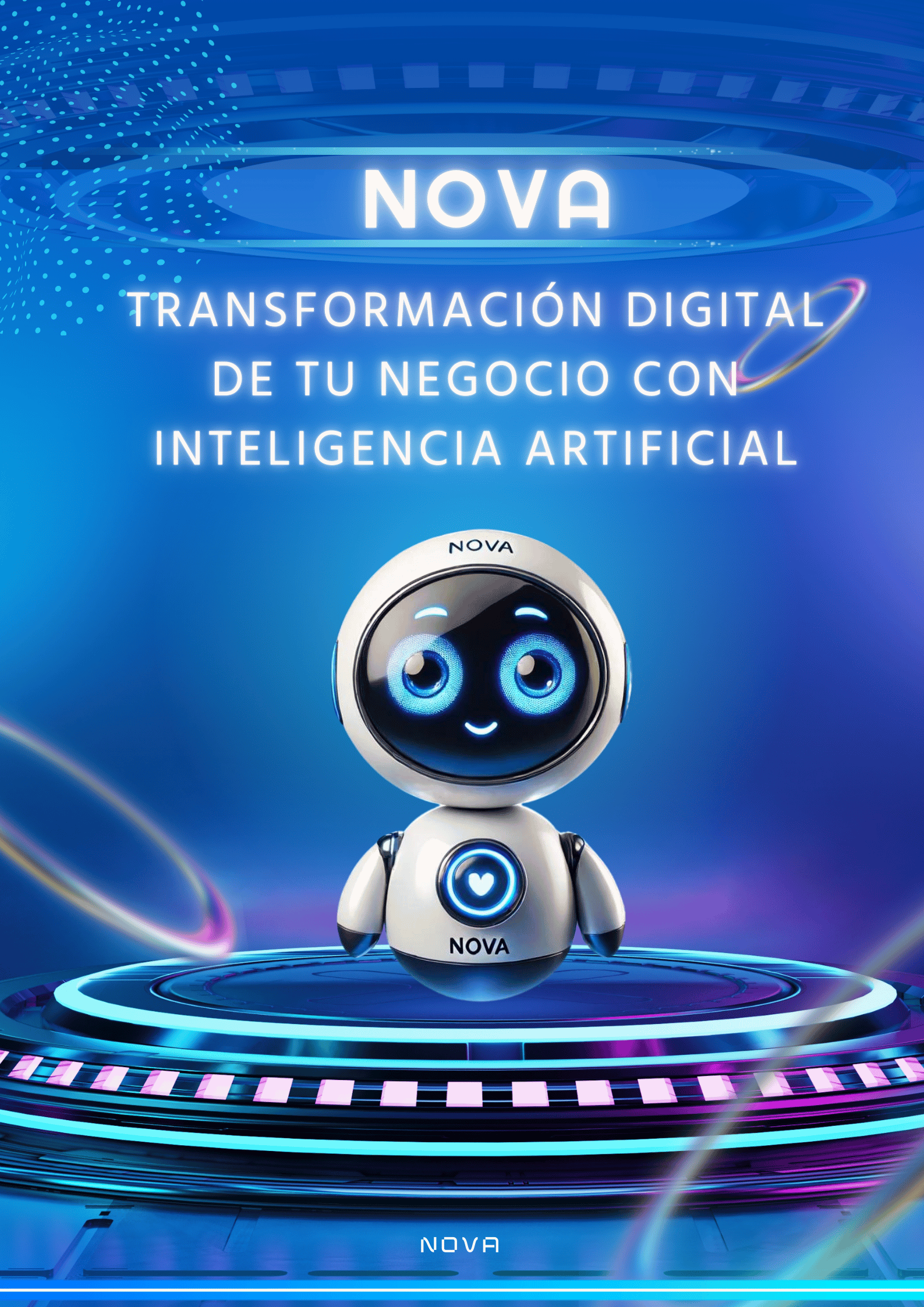 Robot asistente Nova con escenario futurista